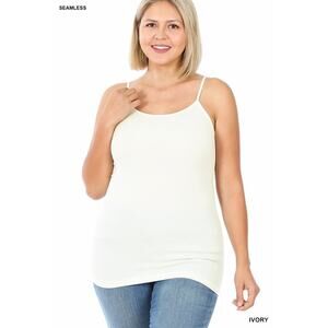 1X/2X Ivory White Seamless Camisole with Adjustable Straps Plus Size Neutral